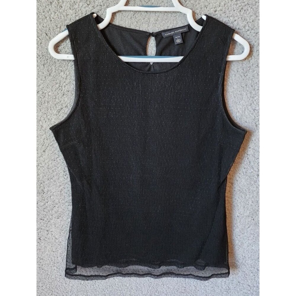 Banana Republic Women's Sleeveless Tank Top Blouse Top Sheer Overlay Black Sz LP